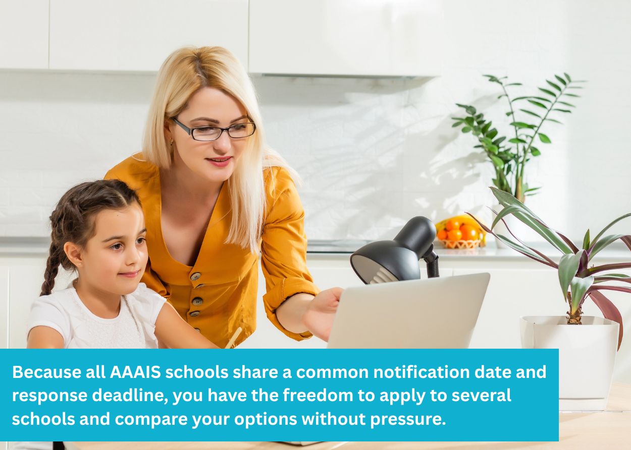 Parent helping a child research and compare private schools in Atlanta from home.