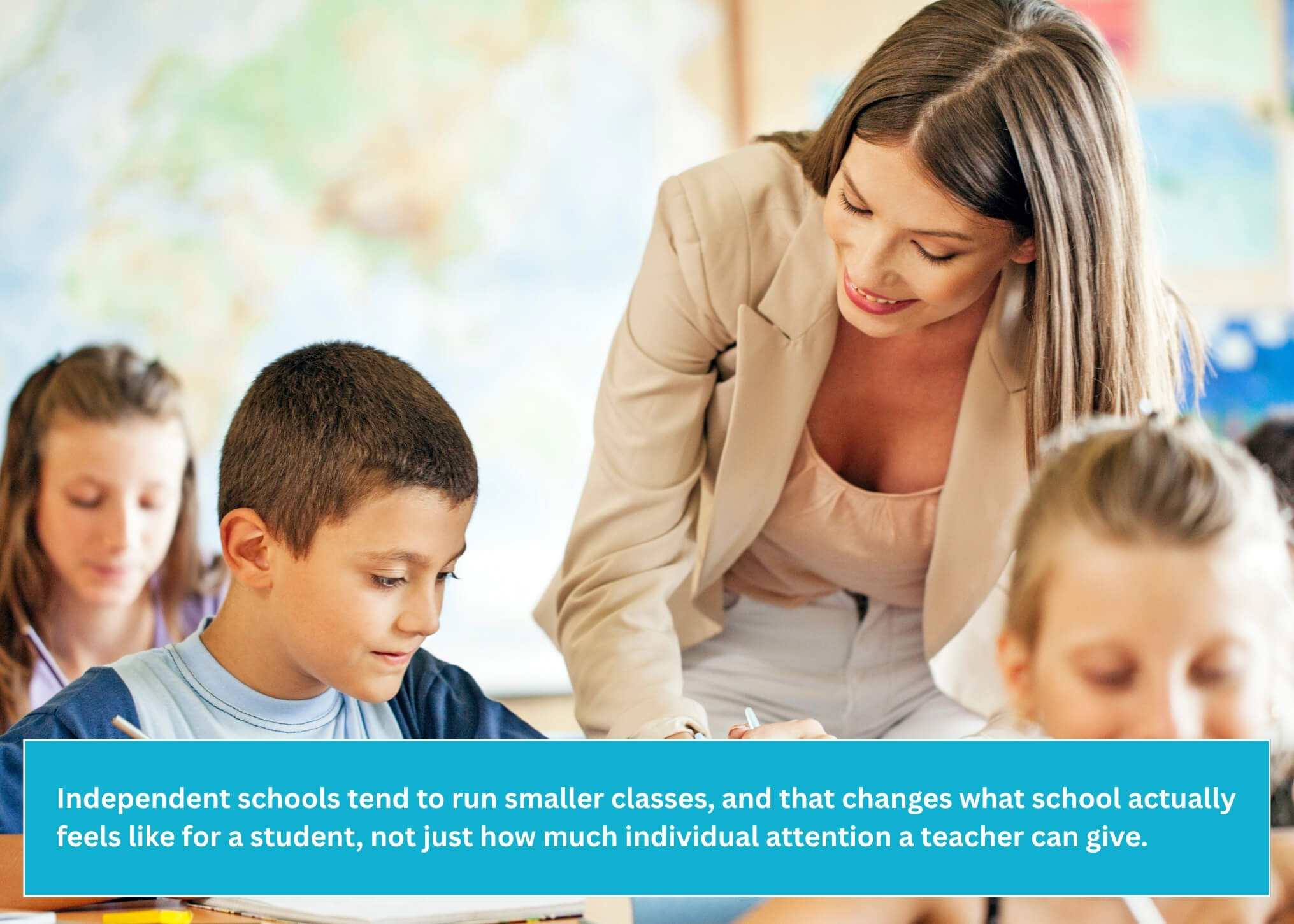 The Real Value of an Independent School Education in Atlanta: Teacher providing individualized classroom support to students at an independent school in Atlanta